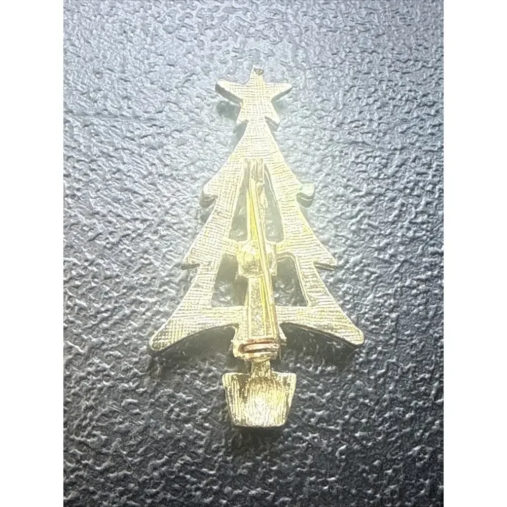 Vintage Signed BJ Beatrix Christmas Tree Brooch Pin Green Enamel Gold Tone 1960s